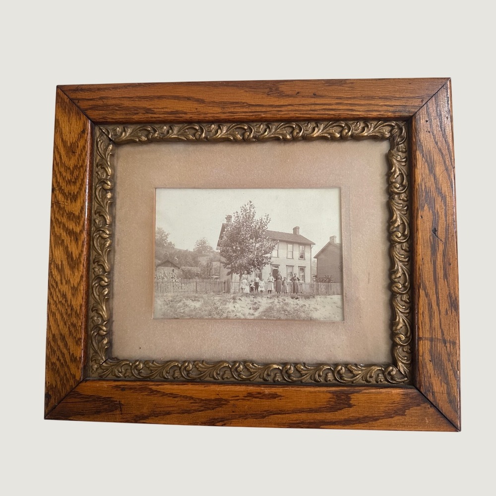 Antique Furlong Foster Family Sepia Photo Ornate Gilded Oak Wood Frame 13x11